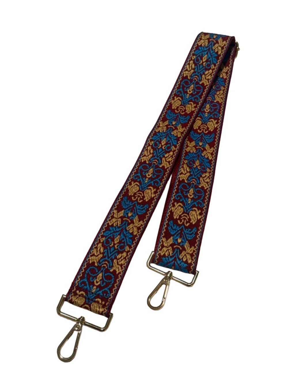 Woven Floral Jacquard Bag Strap in Burgundy, Blue‎ & Gold